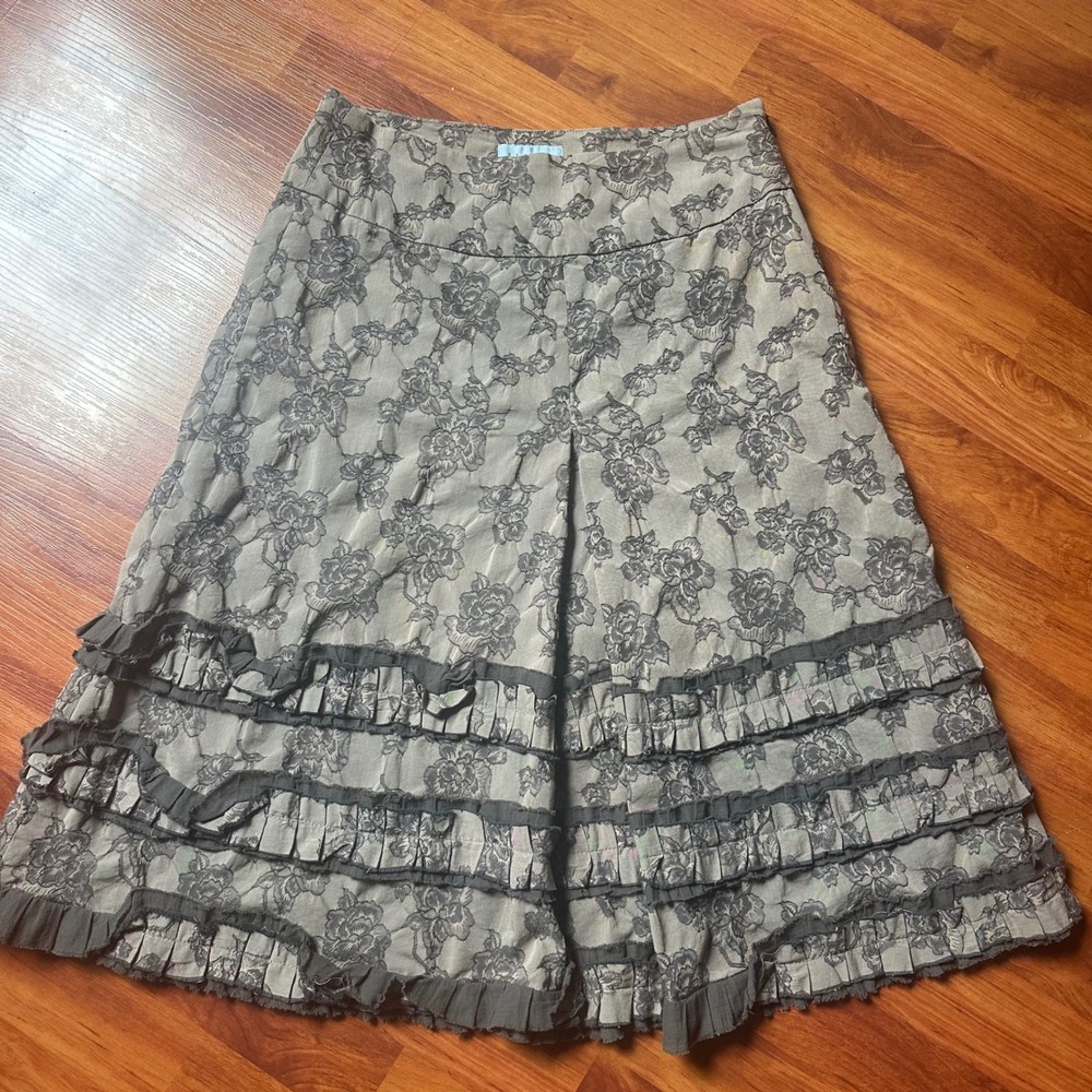 Jigsaw Midi Skirt Whimsigoth Floral Ruffle Victorian Romantic Cottagegoth Witchy